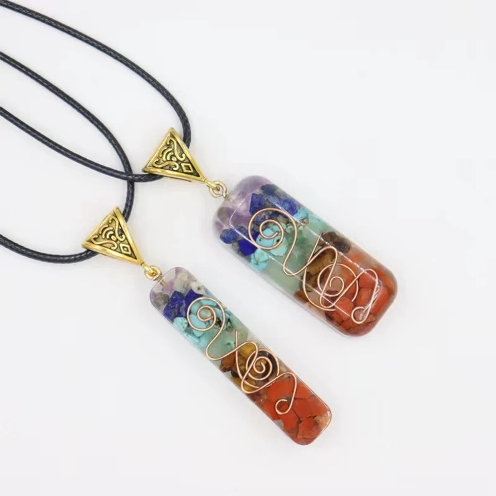 2 Types Orgone Energy Seven Chakras Ogan Pendant Crystal Semi Precious Stone Yoga NecklaceSeven Chakras Augen Pendant