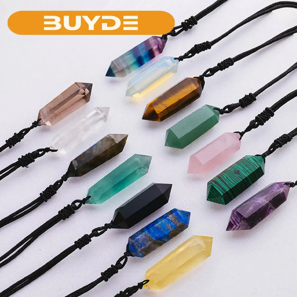 1pc Natural Crystal Quartz Double Point Pendant Crystal Tower Necklace Health energy healing stone for gift