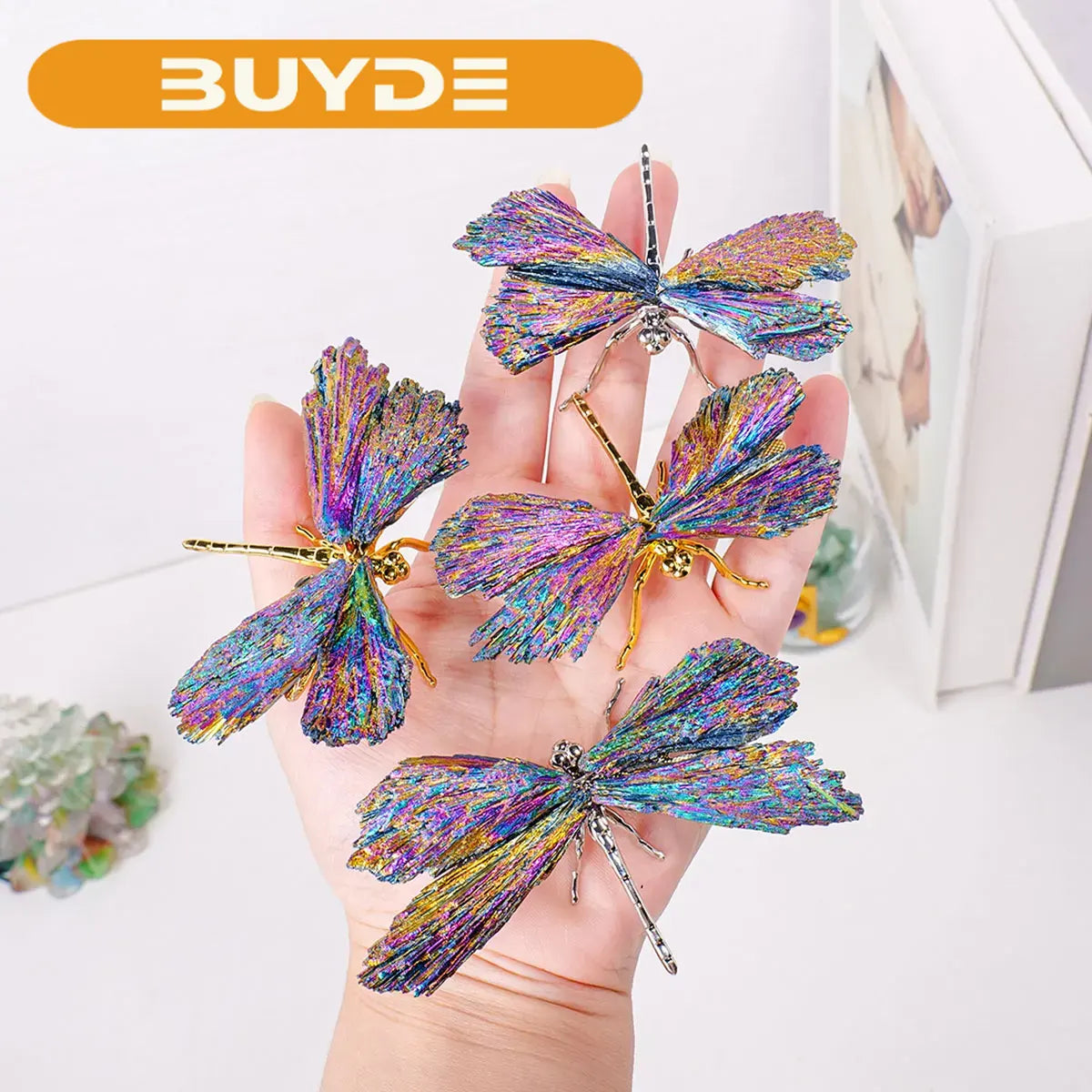 1PC Natural Crystal Stone Reiki Gemtone Healing Aura Tourmaline Colorful Flame Butterfly Animal Statue Home Garden Decorations