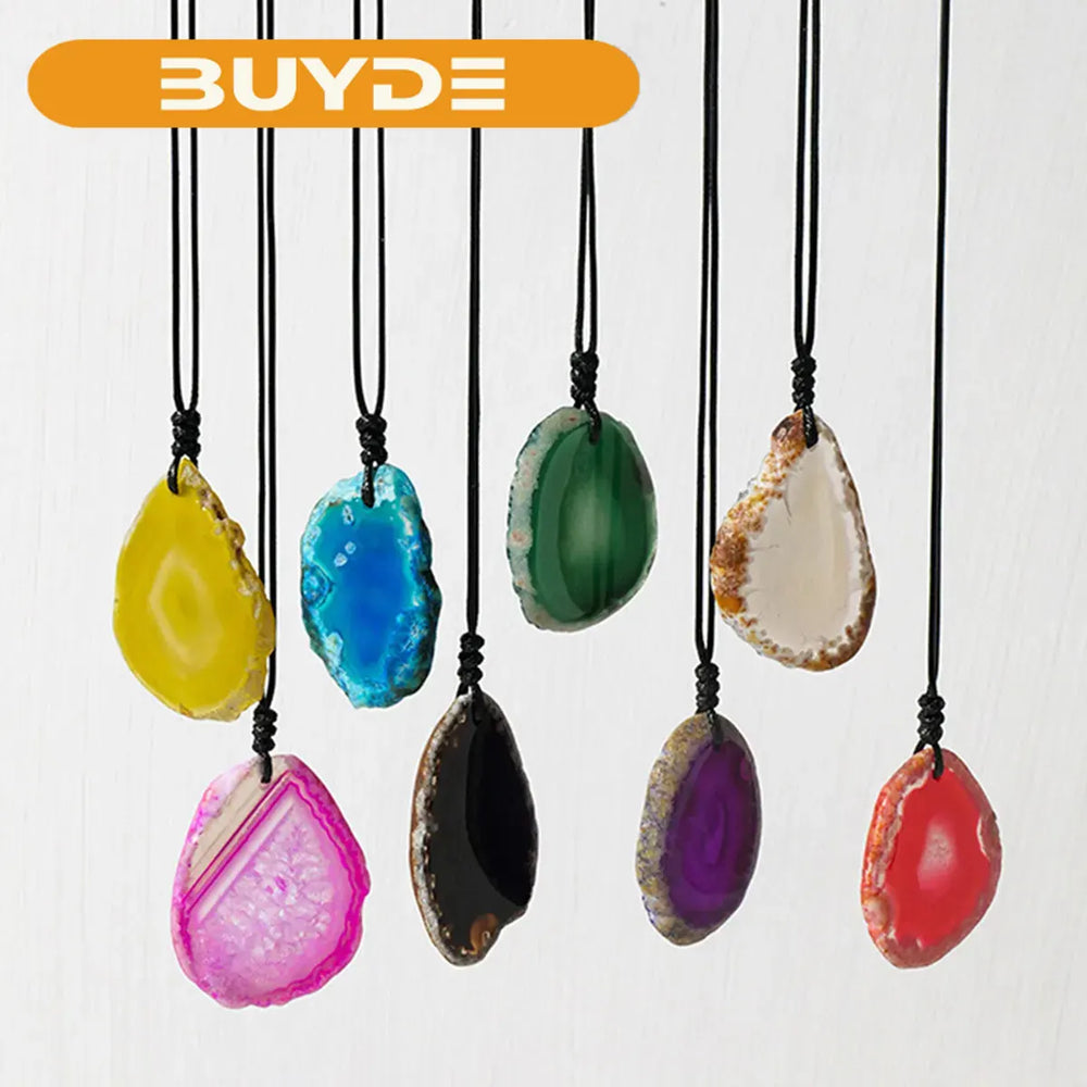 1pc Natural Healing Gemstone Agate Slices Irregular stones Pendant Charm Crystal Necklace Energy Amulet Jewelry Gift