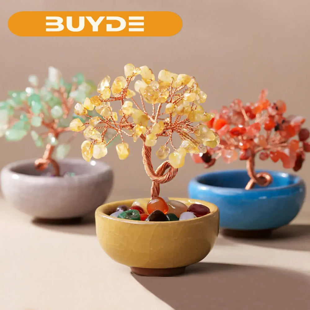 1PC Natural Crystal Tree Energy Stone Money Tree Copper Wire Wrapped Colorful Teabowl Yoga Feng Shui Trees Home Decor