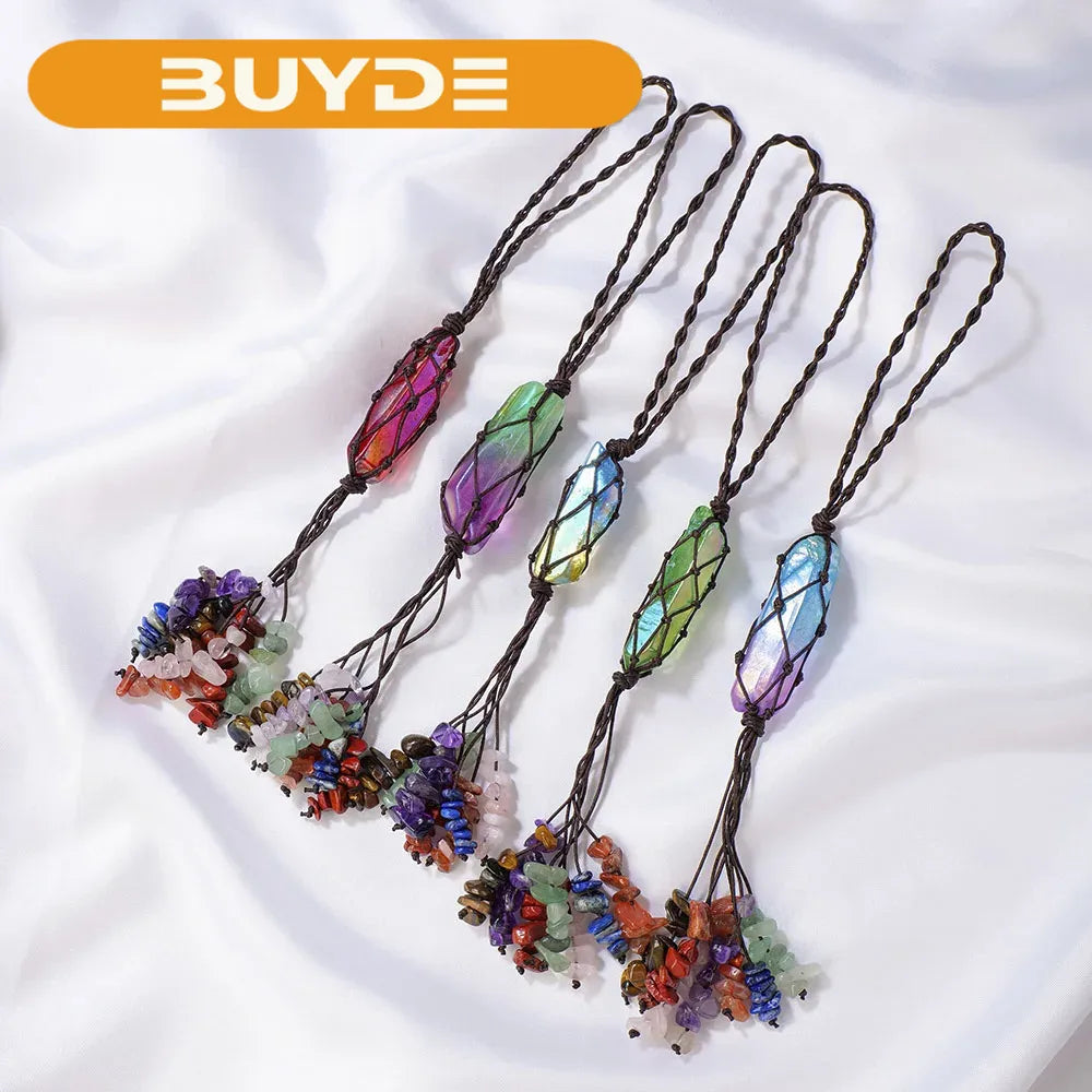 1PC Natural Single Point Clear Quartz Aura Color Crystal Car Hanging Crystal Pendant  Gemstone Home Decoration