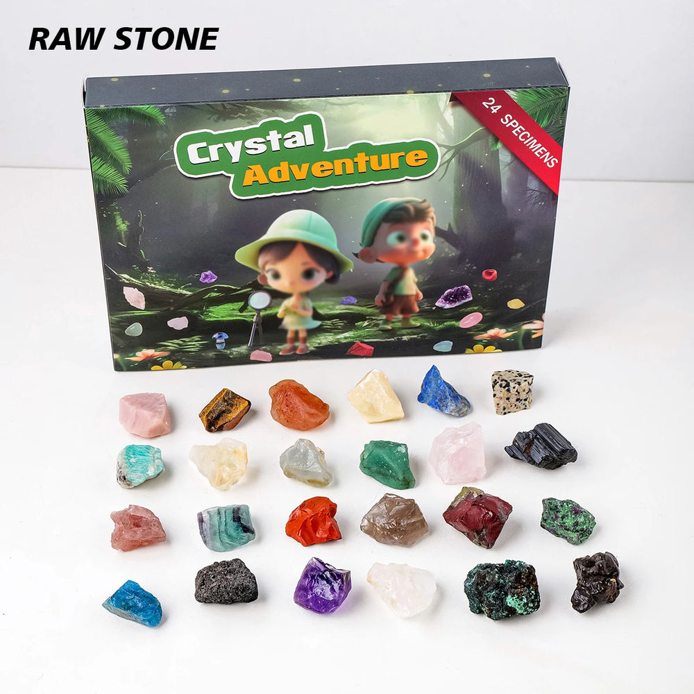 24 Grid Ore Crystal Gemstone Blind Box Rock Mineral Specimens Collection Natural Healing Stone Children's Christmas Gifts