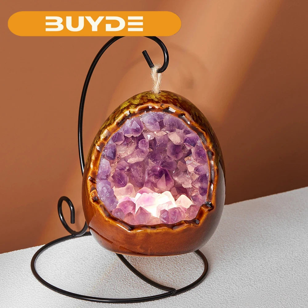 1PC Natural Healing Crystal Stone Amethyst Cluster Toothflower  Dinosaur Egg Shape Festival Night Home Decoration