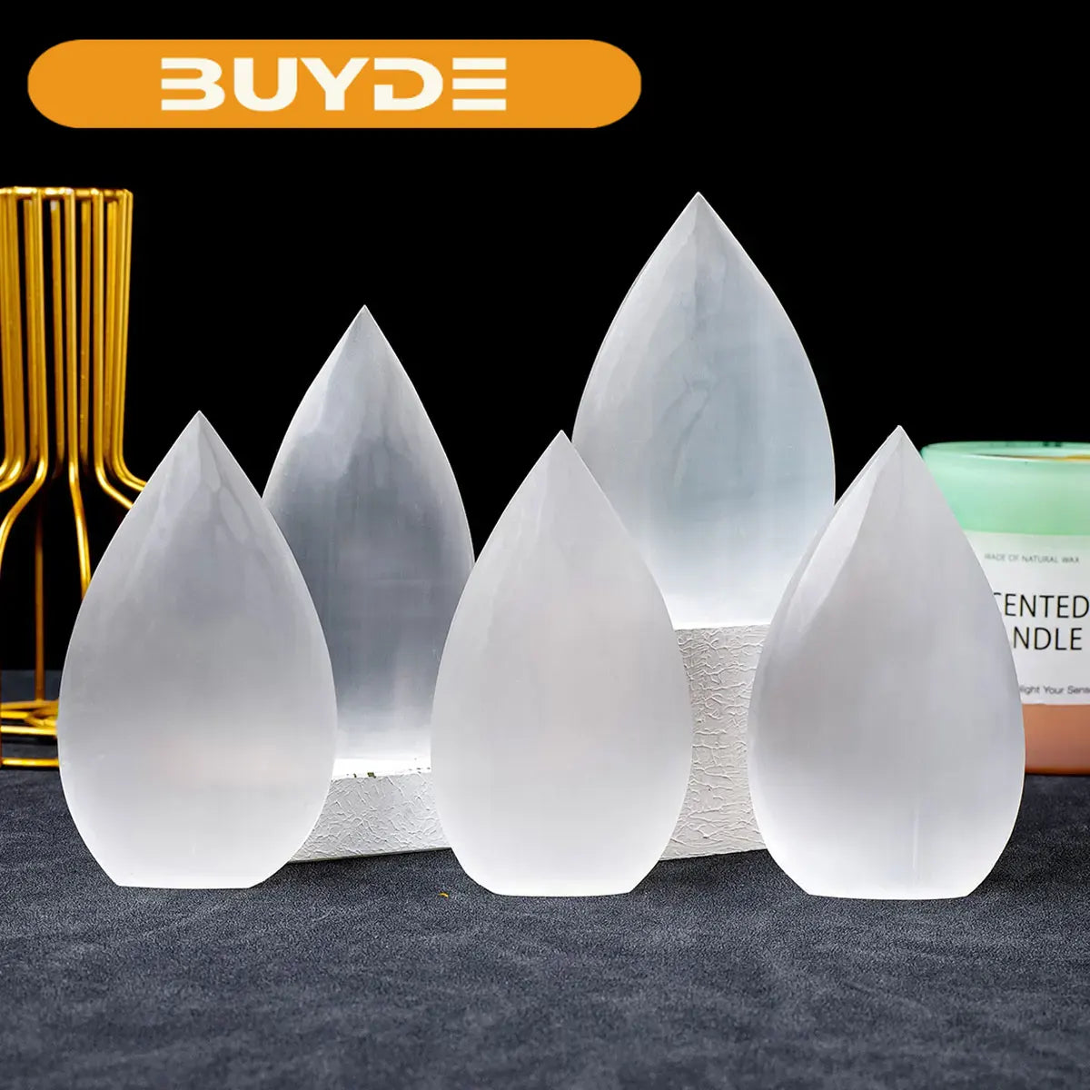 1pc Natural Stone Sculpture White Selenite Flame Shape Crafts Witchcraft Crystal Carving Energy Gem Summer home garden decor