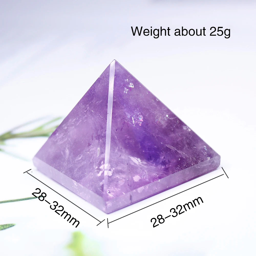 28-32mm Natural Crystal Pyramid Healing Crystal Crafts Rose Quartz Chakra Reiki Crystal Rainbow Fluorite Home Decor Point