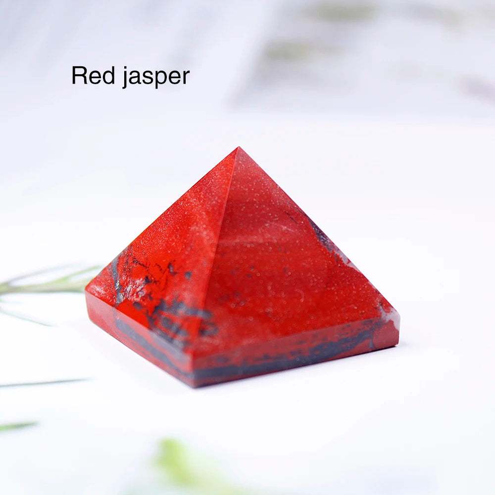 28-32mm Natural Crystal Pyramid Healing Crystal Crafts Rose Quartz Chakra Reiki Crystal Rainbow Fluorite Home Decor Point