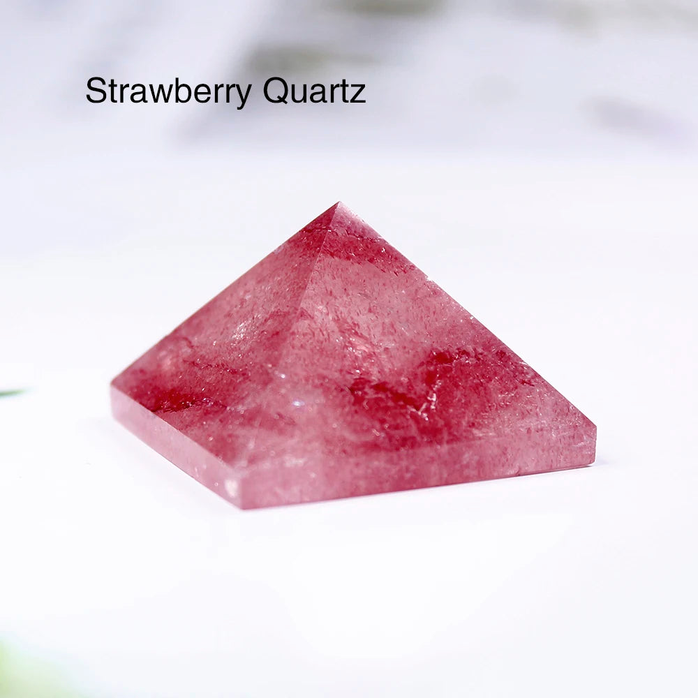 28-32mm Natural Crystal Pyramid Healing Crystal Crafts Rose Quartz Chakra Reiki Crystal Rainbow Fluorite Home Decor Point