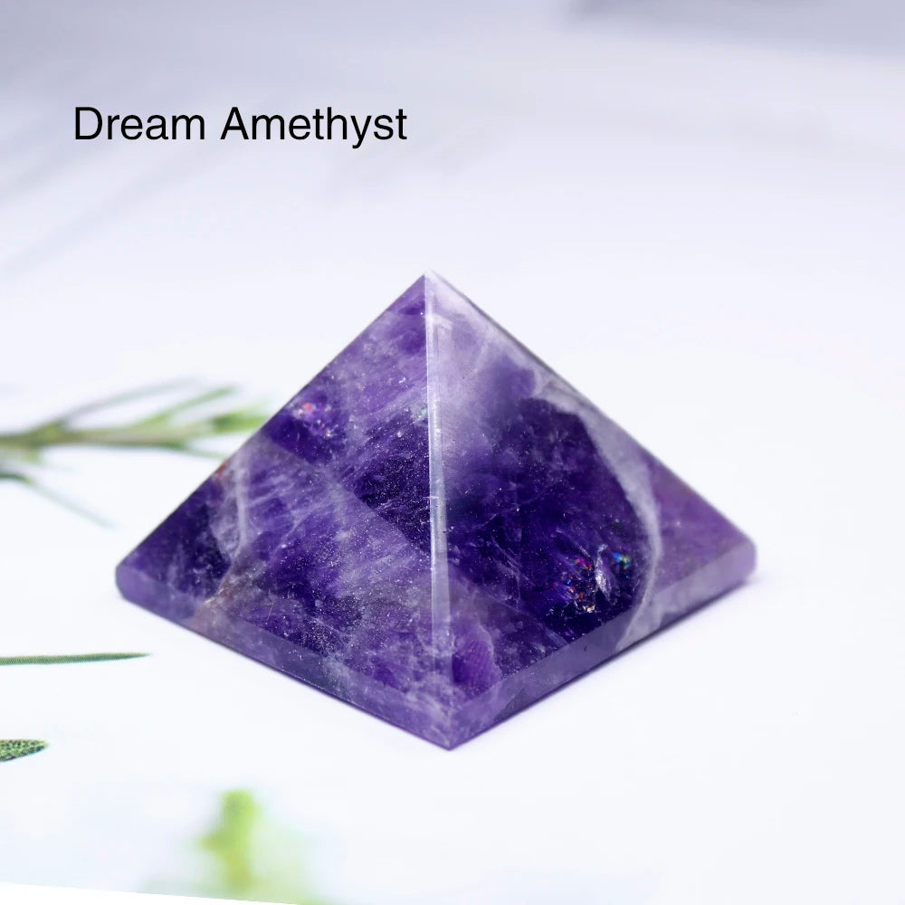 28-32mm Natural Crystal Pyramid Healing Crystal Crafts Rose Quartz Chakra Reiki Crystal Rainbow Fluorite Home Decor Point