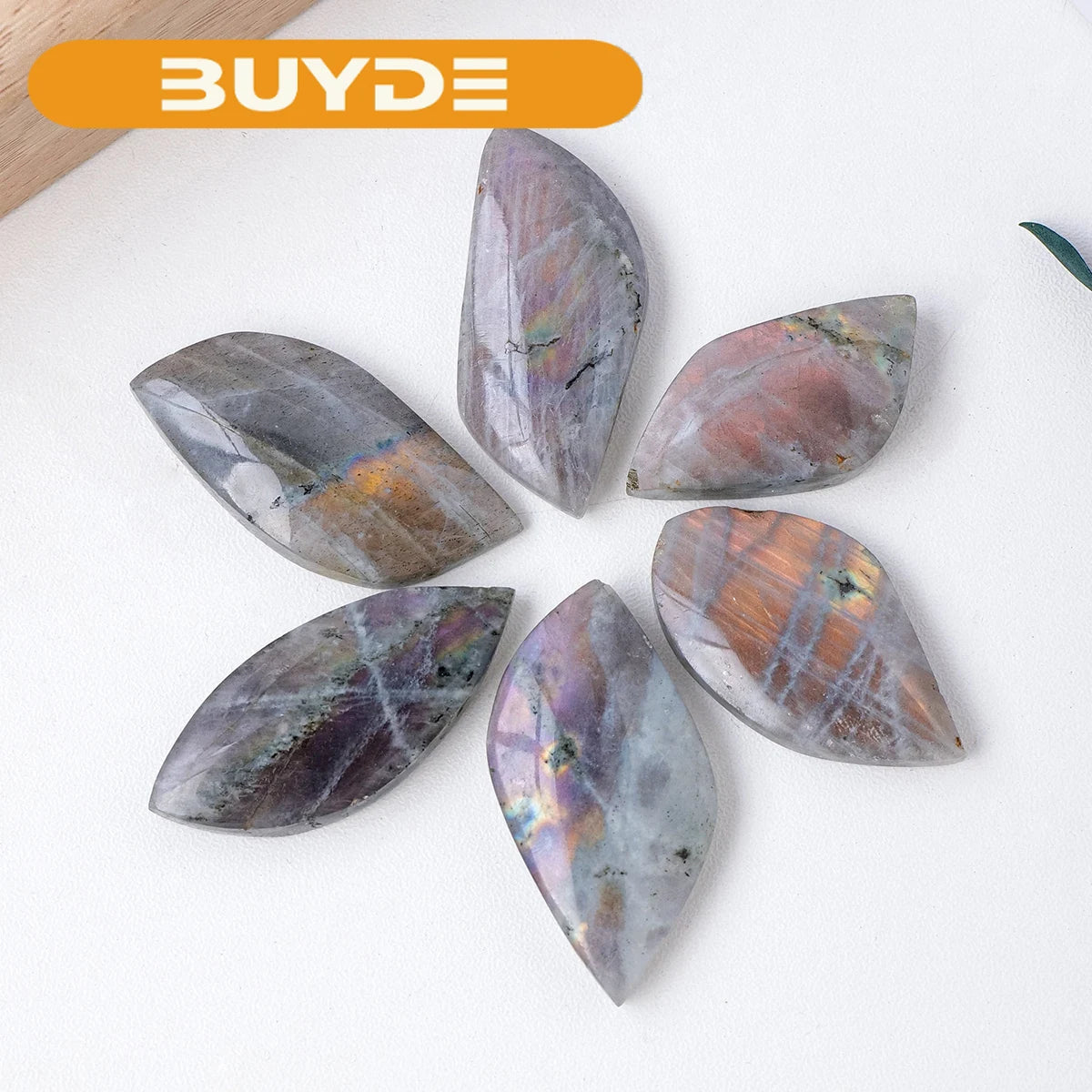 1PC Natural Moonstone Crystal Leaf Statue Purple Light Labradorite Crystal Healing Stone Home Decoration