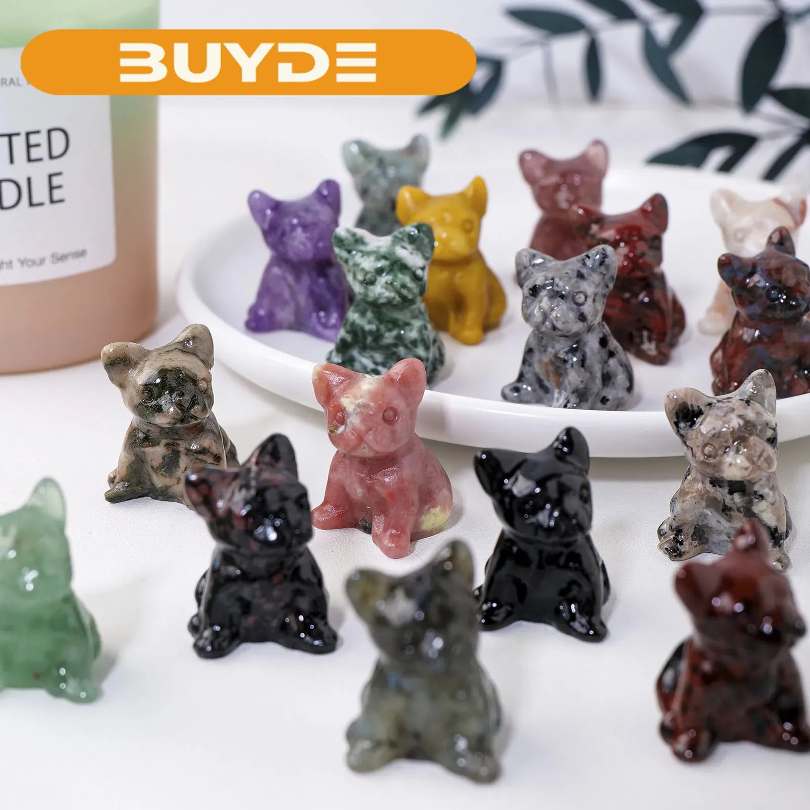 1PC Natural Quartz French Dou Dog Carving Crystal Animal Figurines Children's Gift Decorative Decorations