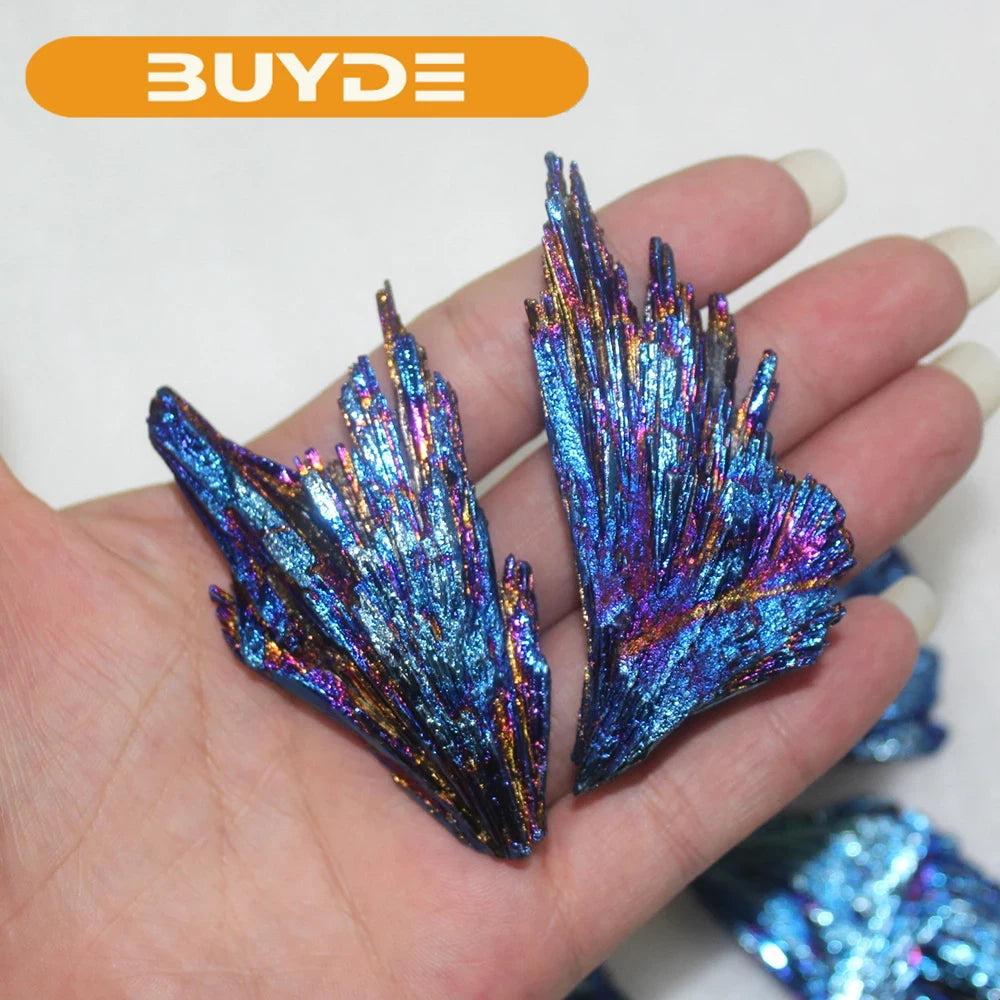 Buyde 1pc Natural Quartz Crystal Jet stone Rainbow Titanium Cluster  Mineral Specimen Healing