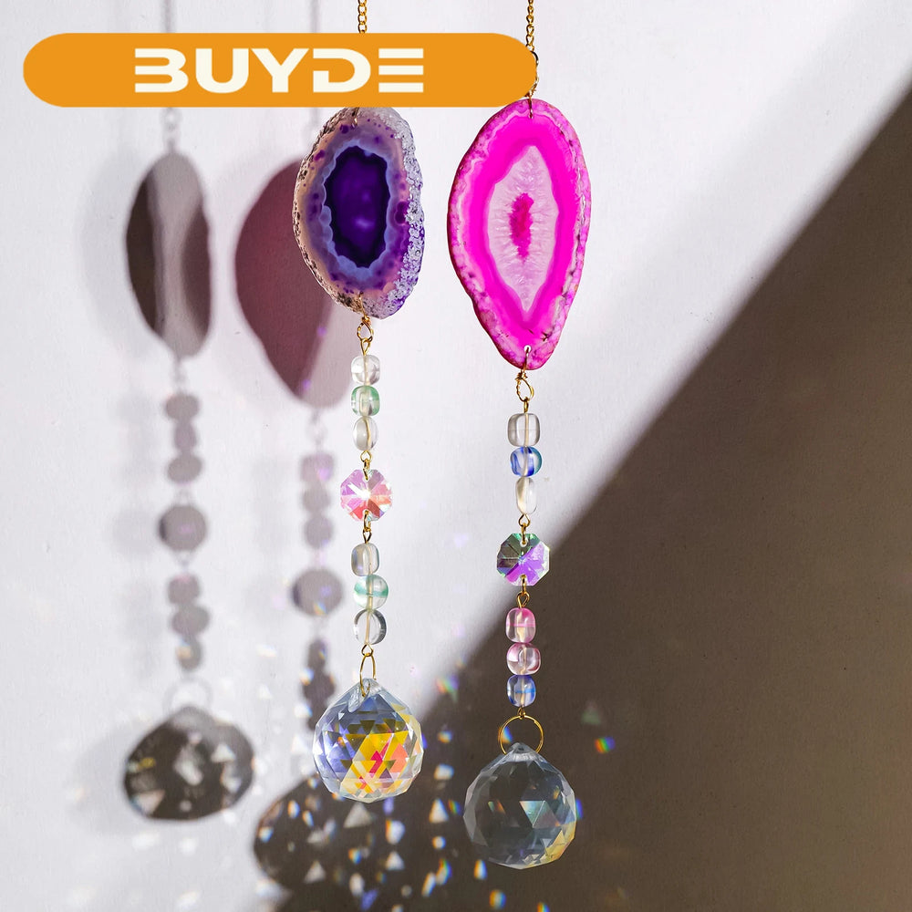 1PC Natural Colorful Agate Slices Sun Catcher Hanging DIY Wind Chime indow Drop Bell Christmas Tree Home Decor Kristalle