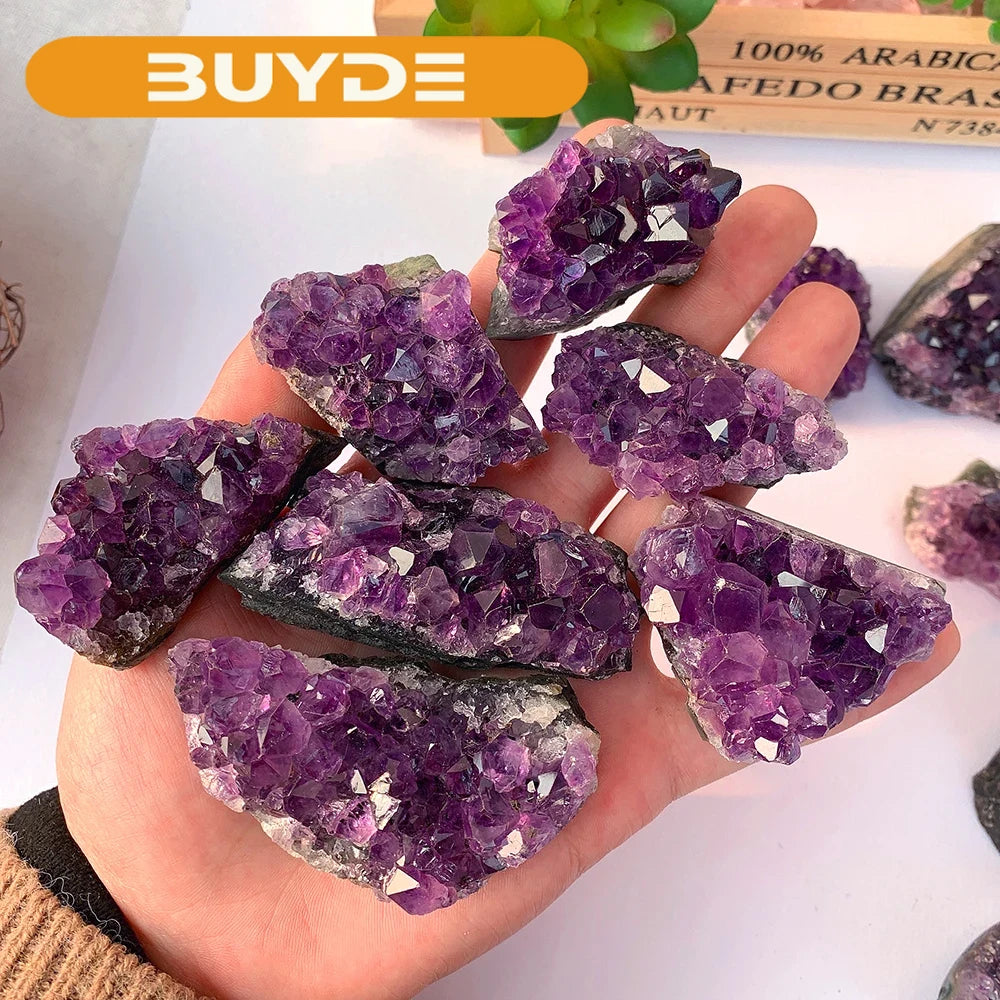 Buyde 1Pc High Quality Uruguay Amethyst Raw Stone Natural Amethyst Cluster Dark Purple Quartz Energy Decoration