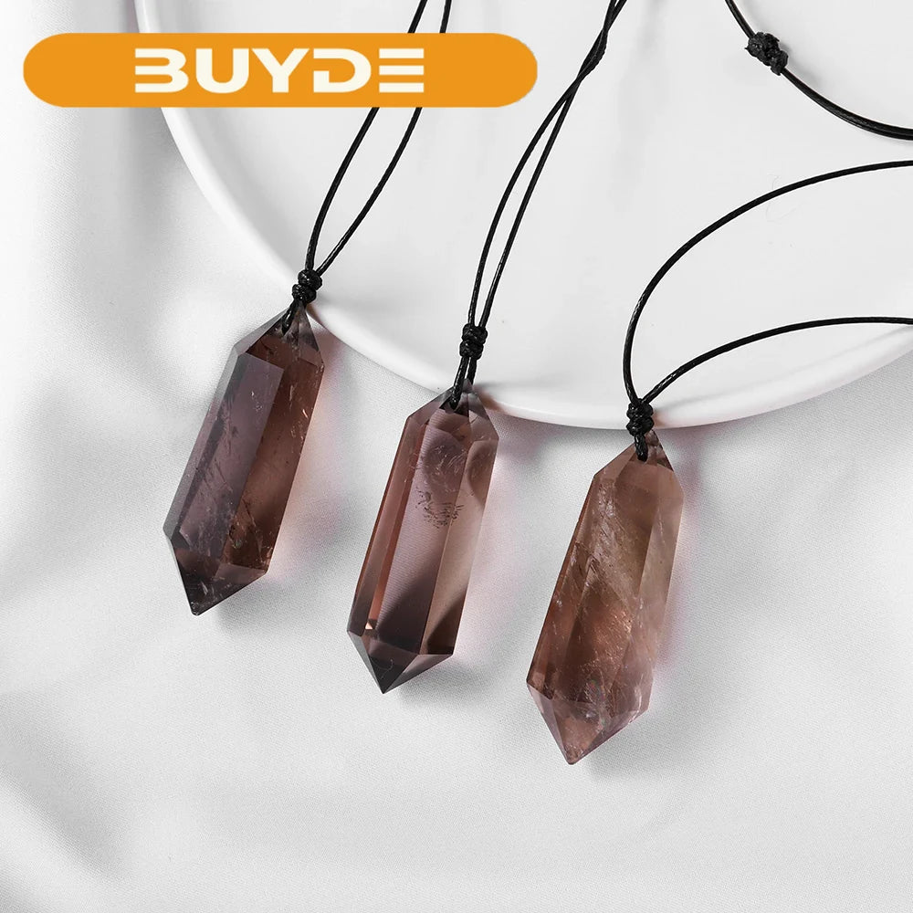 1PC Natural Smokey quartz Crystal hexagonal prism Pendants Crystal point Necklace Healing Tea Crystal stone Jewellery