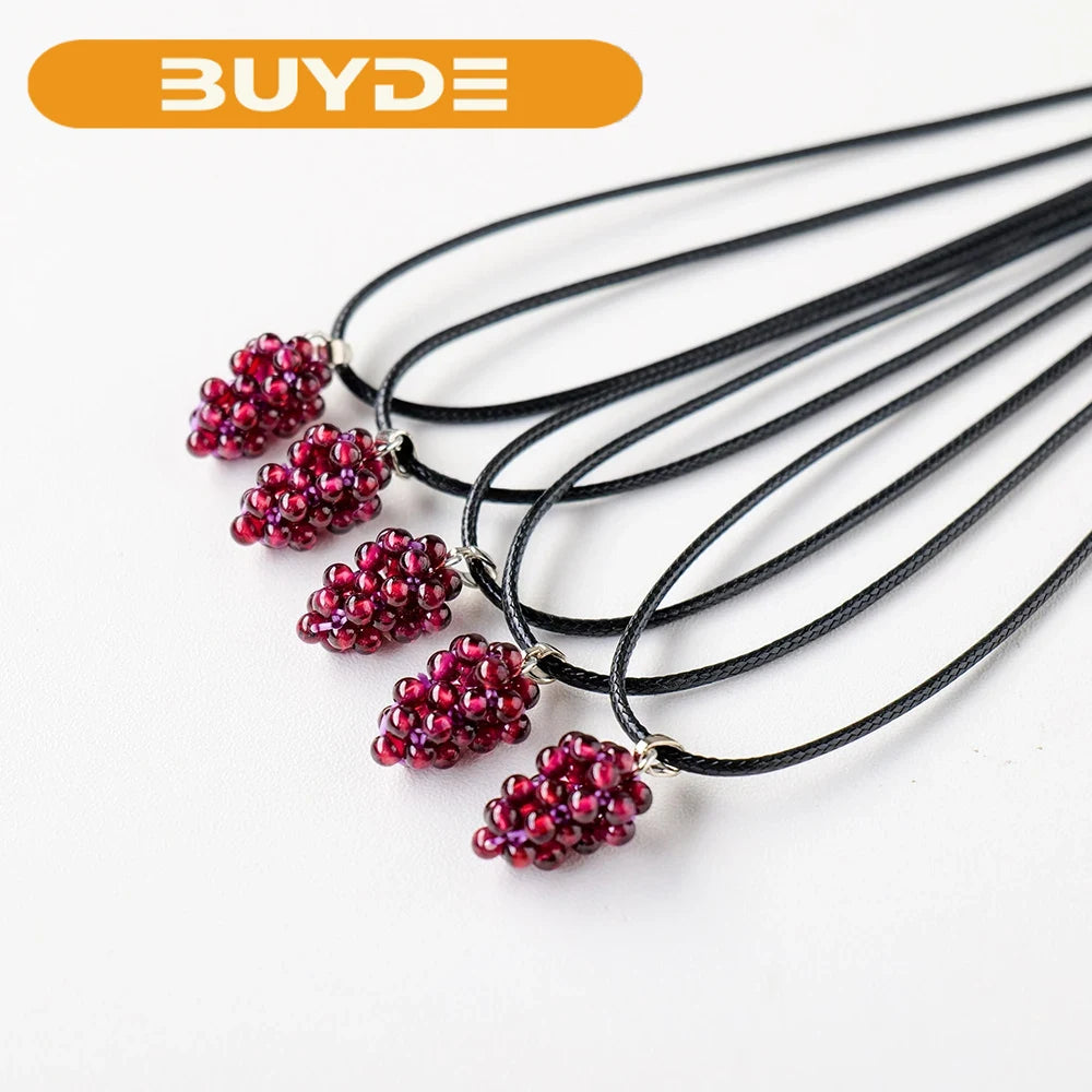 Buyde 1pc Natural crystal Wine-red garnet Pendant Small Grape Necklace ornaments+free Shipping