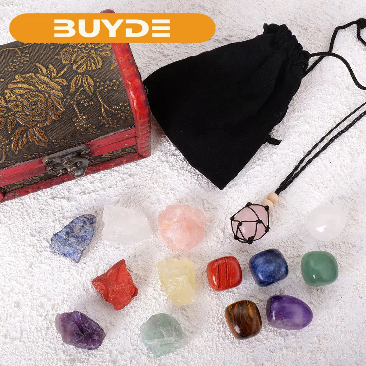 18pcs/set Hot Selling Chakra Stone Box Rolling Stone Pendant Crystal Healing Stone Energy Collection Treasure Box Set