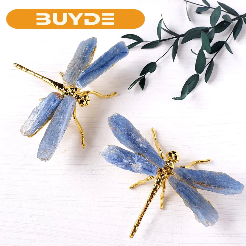 1pc Natural Crystal Kyanite DIY Dragonfly Brass Accessories Children's Day Gifts Home and Office Decoration Birthday Gift