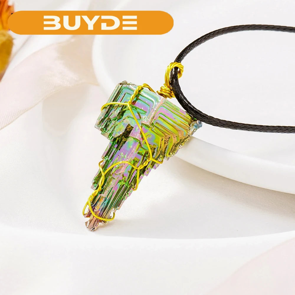 Natural Quartz Stone Bismuth Ore Pendant Crystal Raw Stone Energy Rough Gemstone Necklace Gifts for Women