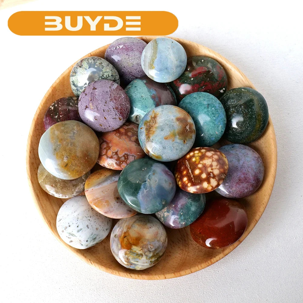 1PCS Ocean Jasper Stone Worry Stone for Anxiety Thumb Palm Round Pocket Gemstone Natural Chakra Polished Healing Crystals