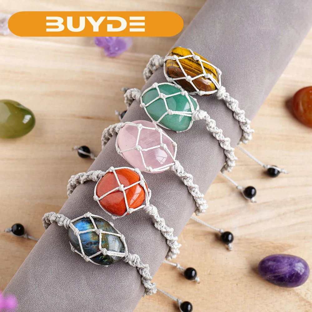 1PC Natural Crystal Bracelet Healing Polished Stone Bracelet for Women Protection Bracelet Yoga Reiki Chakras Meditation