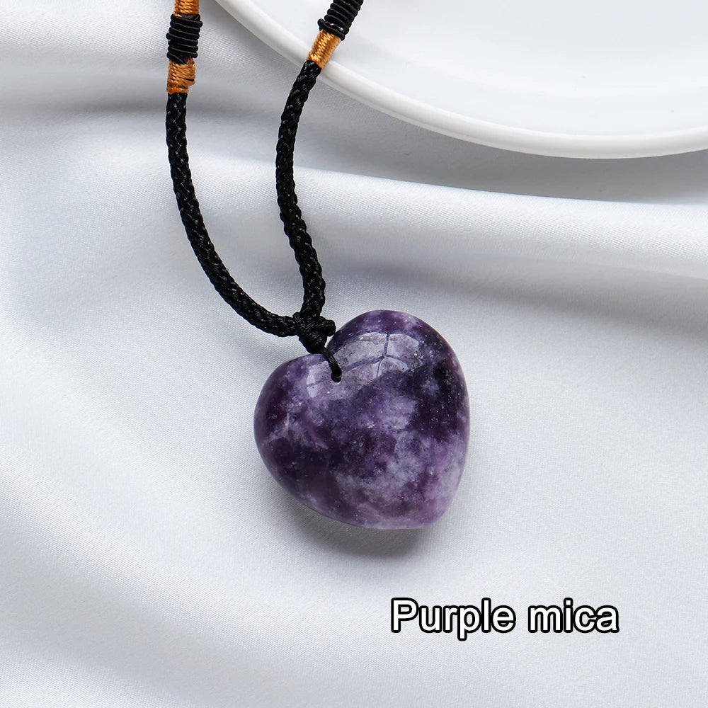 30mm Natural Crystal Love  Heart Pendant Mineral Specimens Gemstone Rocks Amethyst Collectibles Jewelry Home Decor