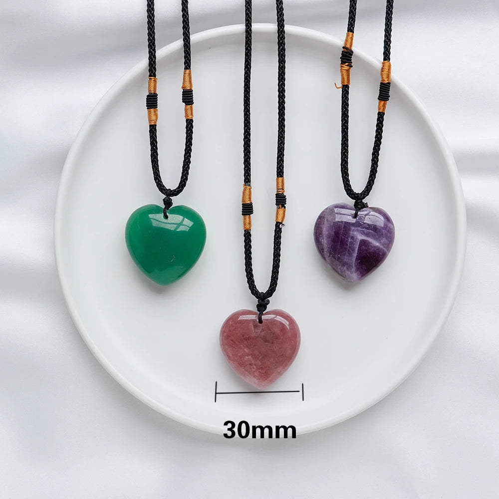 30mm Natural Crystal Love  Heart Pendant Mineral Specimens Gemstone Rocks Amethyst Collectibles Jewelry Home Decor