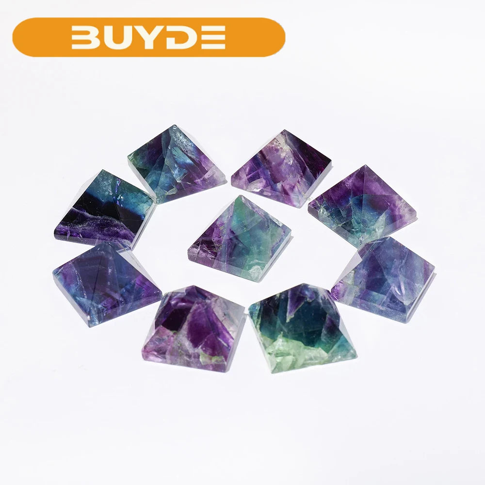 1pc Natural Rainbow Fluorite Pyramid Feather Fluorite Crystal Tower Transmission Energy Quartz Ornament Health Decoration