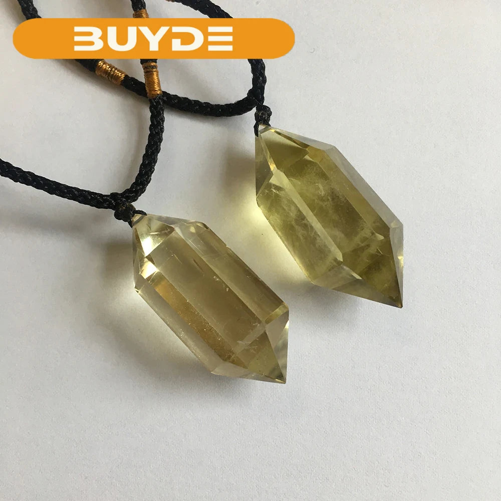 Buyde 1pc Natural stone Pendants citrine crystal point Hexagonal Magic Wand Necklace