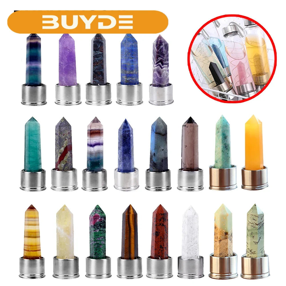 1pc Natural Crystal Column with Base for Water Bottle Replacement Crystal Rose Quartz Energy Amethyst Tower Decoration