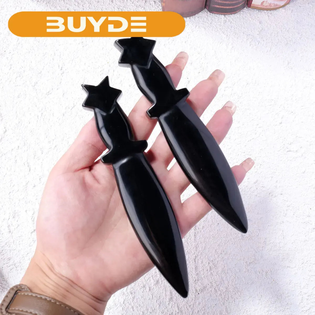 1PC Natural Crystal Obsidian Dagger Original Stone Model Knife Polishing Unbladed Knife Model Crystal Crafts Crafts Witch