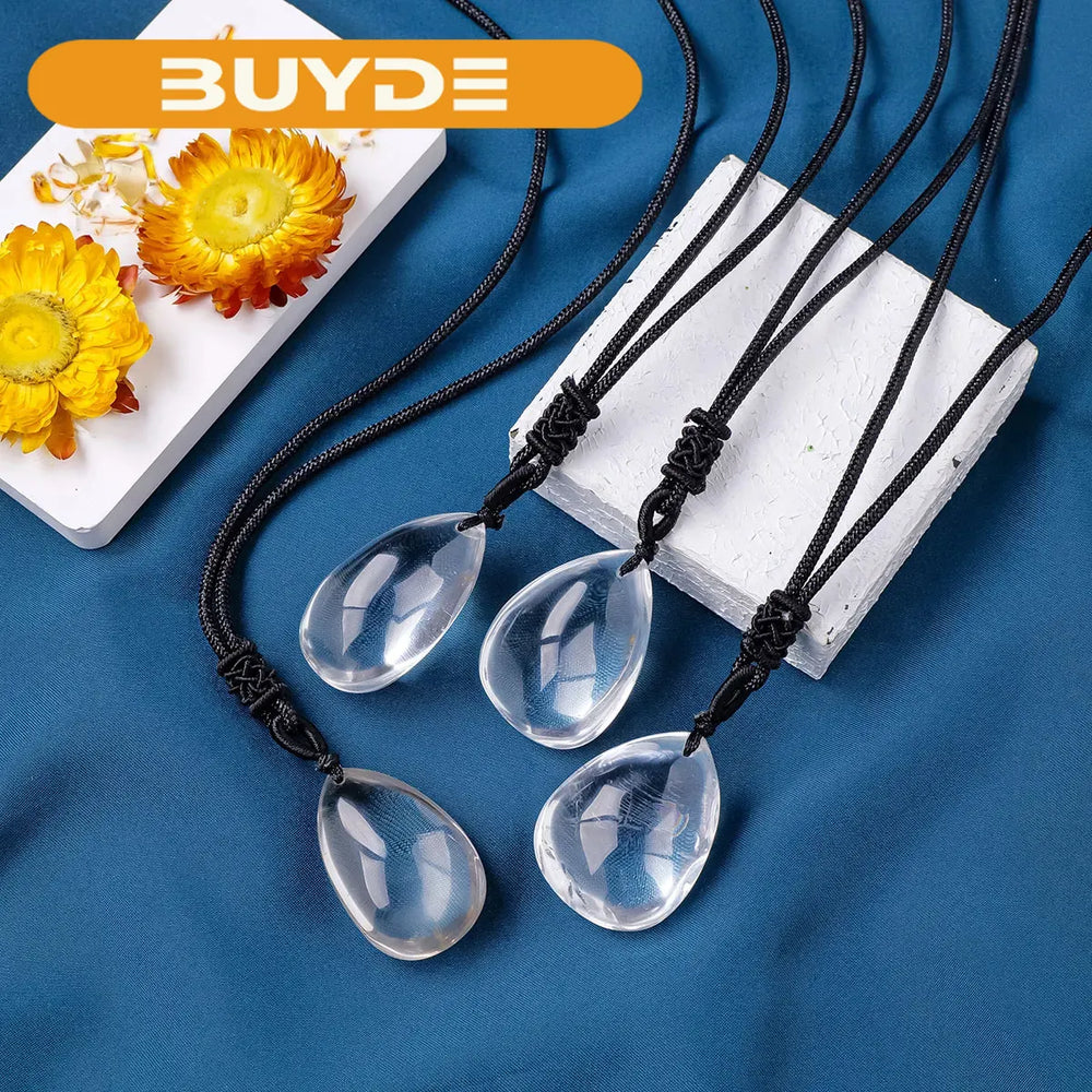 1PC Natural Clear Quartz Water Droplet Gemstone Pendant Energy Healing Crystal Charms Necklace For Women Gift