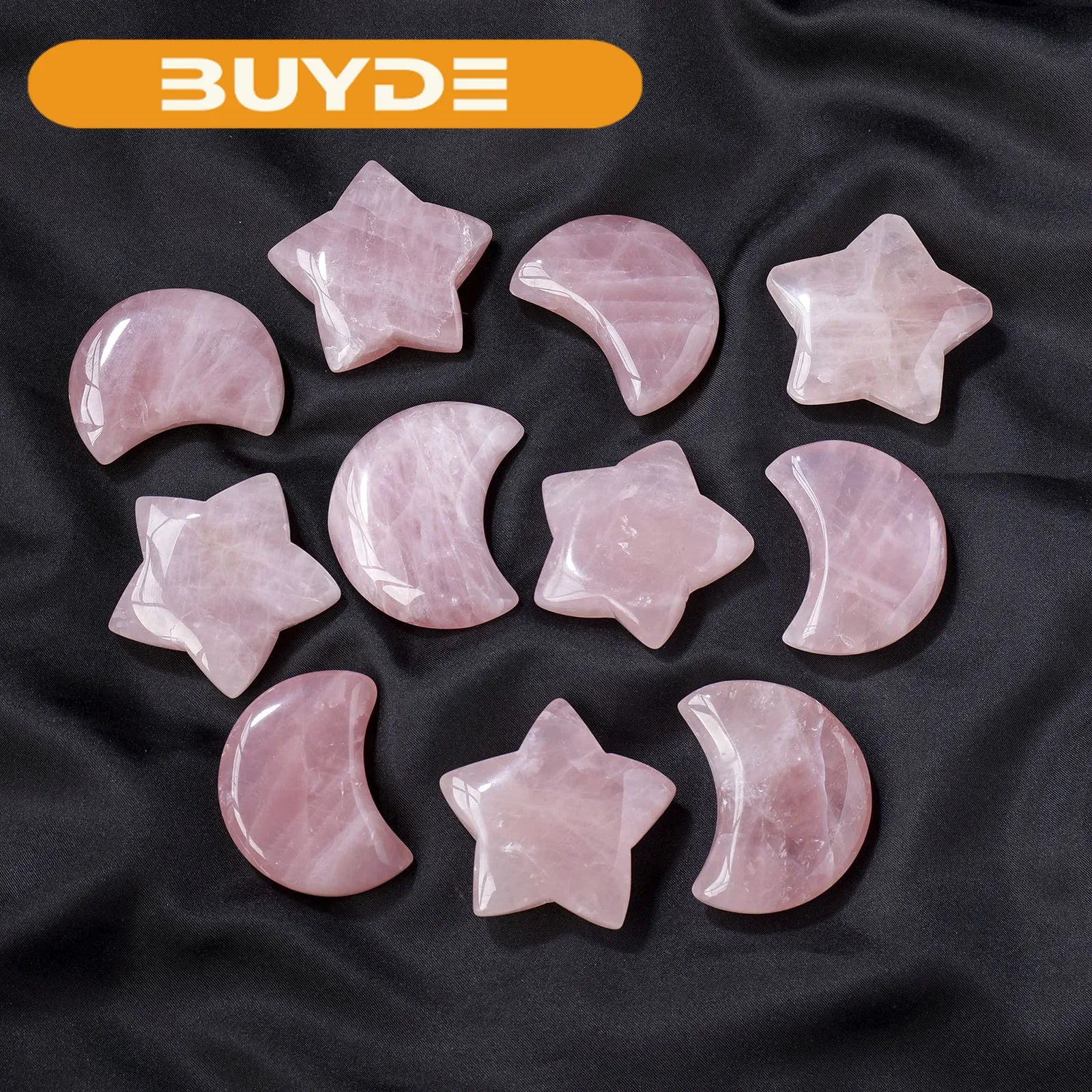 1PC Natural Pink Quartz Gemstone Rose Quartz Star And Moon Ornament Crystal Crafts Table Decorations Healing Stone  Gift