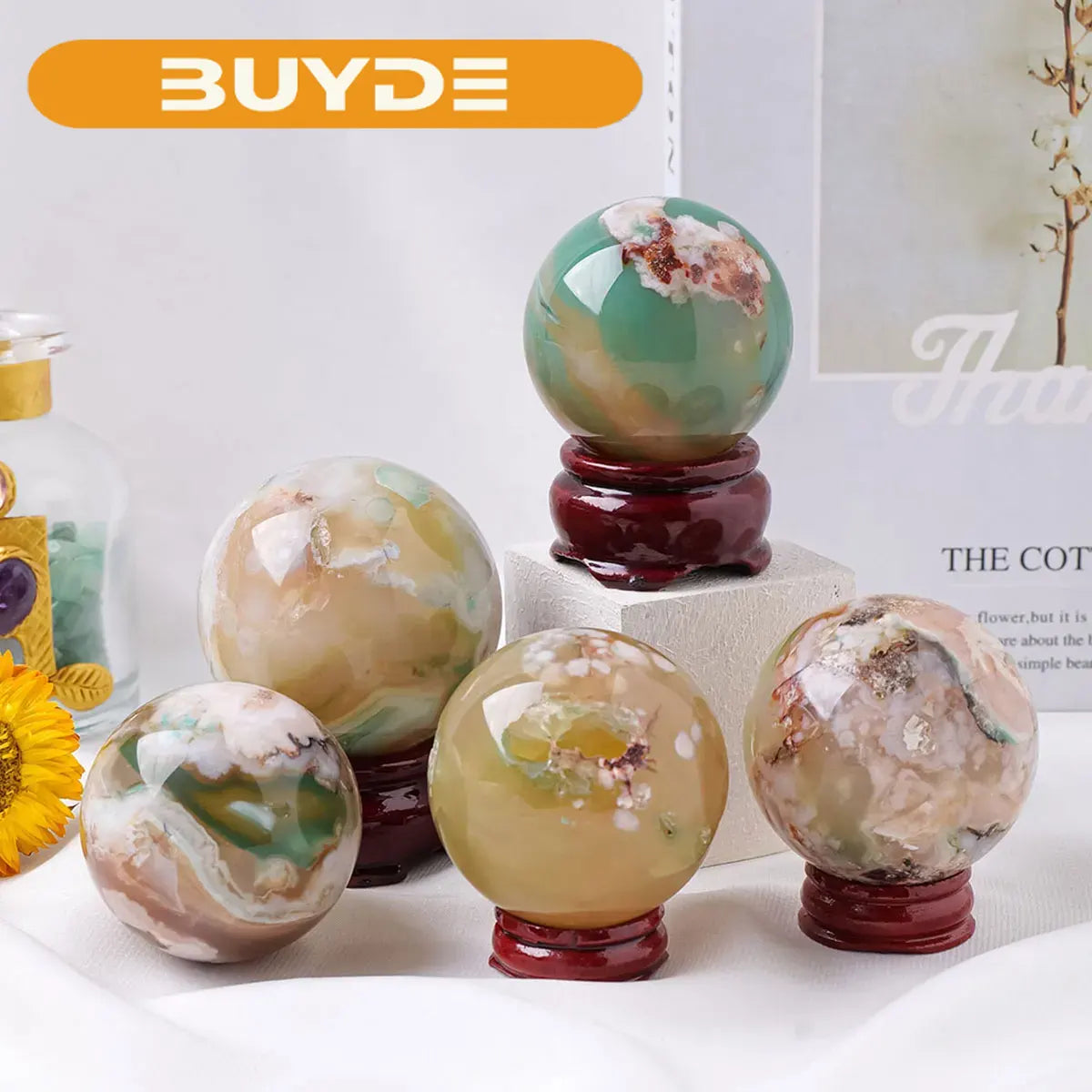 1PC Natural Green Cherry agate Mineral Sphere Healing Crystal Ball Decoration Gemstone Specimen Ornaments Gifts Polished