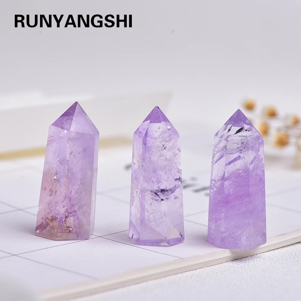 35-45mm Natural Crystal Point Brazilian Amethyst Healing Obelisk purple Quartz Wand Ornament for Home Decor Energy Stone