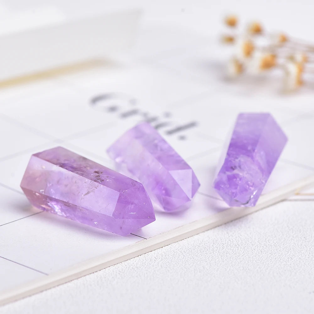 35-45mm Natural Crystal Point Brazilian Amethyst Healing Obelisk purple Quartz Wand Ornament for Home Decor Energy Stone