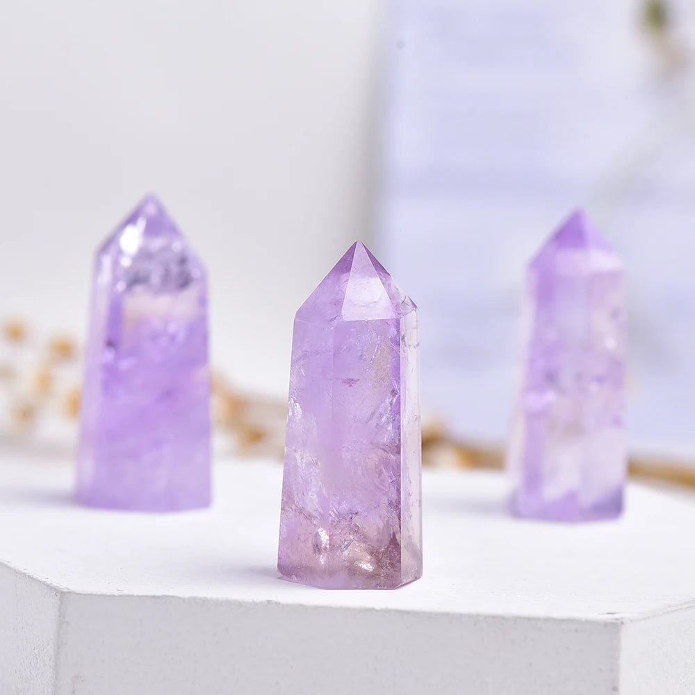 35-45mm Natural Crystal Point Brazilian Amethyst Healing Obelisk purple Quartz Wand Ornament for Home Decor Energy Stone