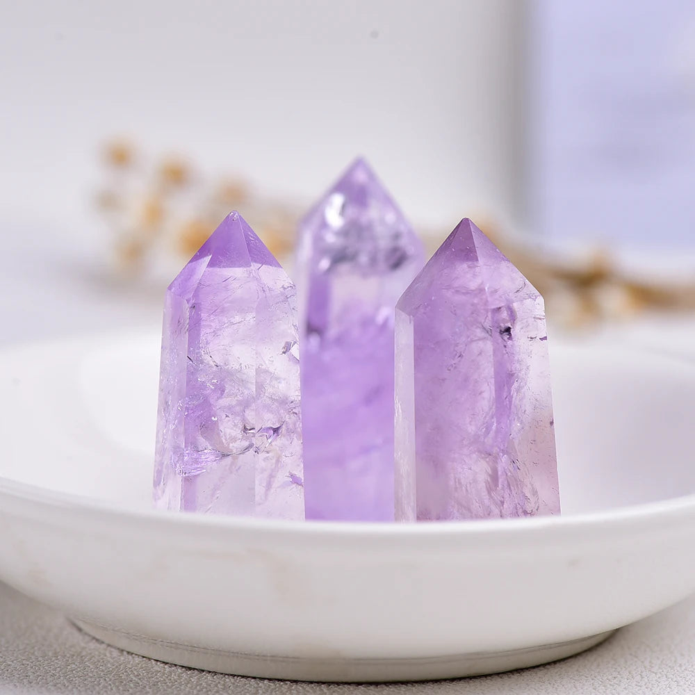 35-45mm Natural Crystal Point Brazilian Amethyst Healing Obelisk purple Quartz Wand Ornament for Home Decor Energy Stone