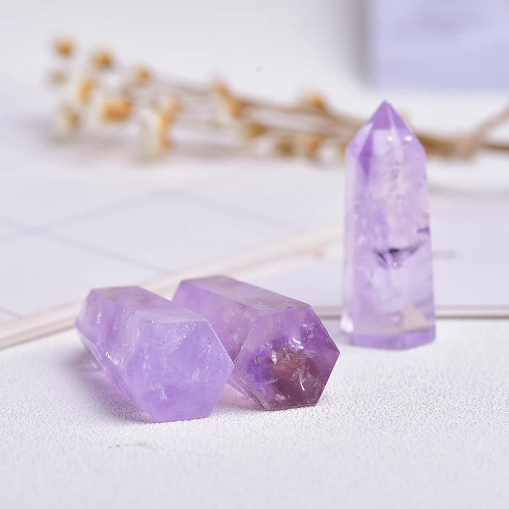 35-45mm Natural Crystal Point Brazilian Amethyst Healing Obelisk purple Quartz Wand Ornament for Home Decor Energy Stone