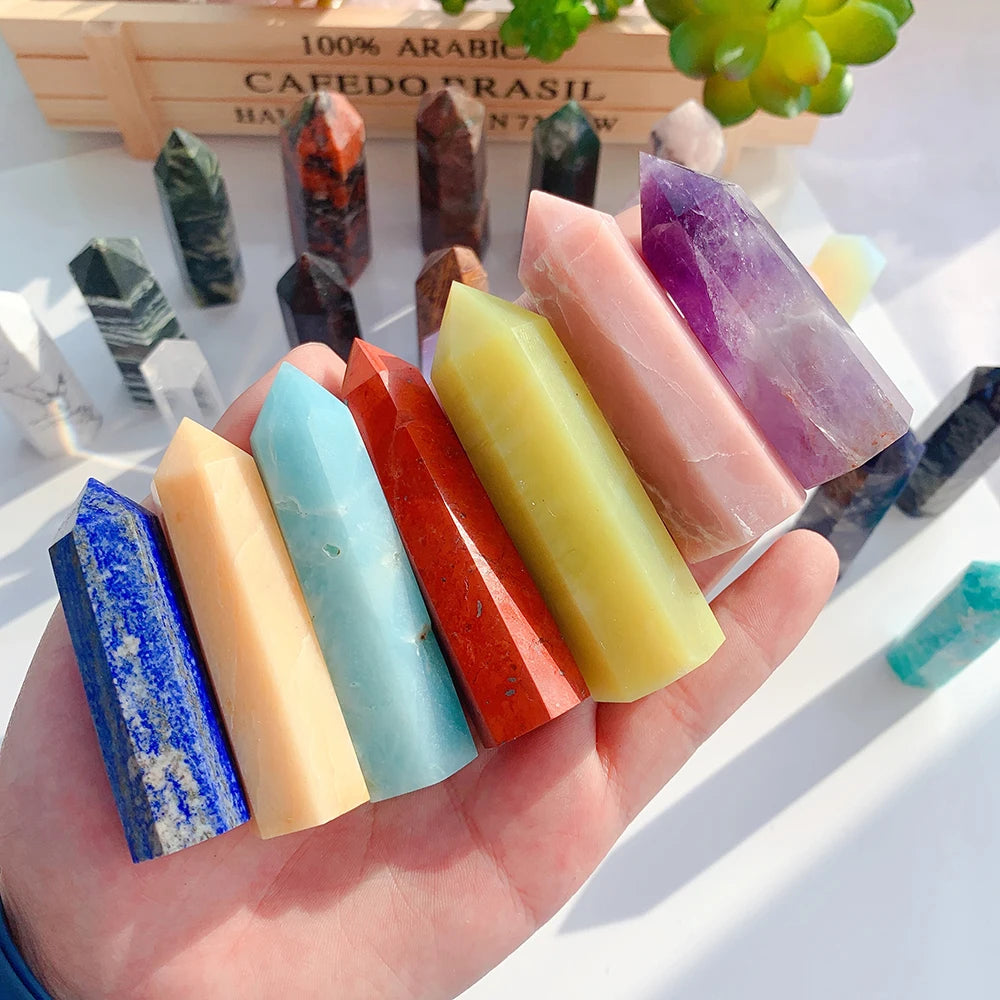 36 colours Crystal Hexagonal Prism Natural Rose Quartz Wand Energy Amethyst Tower Home Furnishing Decoration