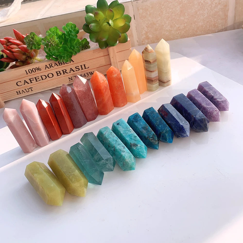 36 colours Crystal Hexagonal Prism Natural Rose Quartz Wand Energy Amethyst Tower Home Furnishing Decoration