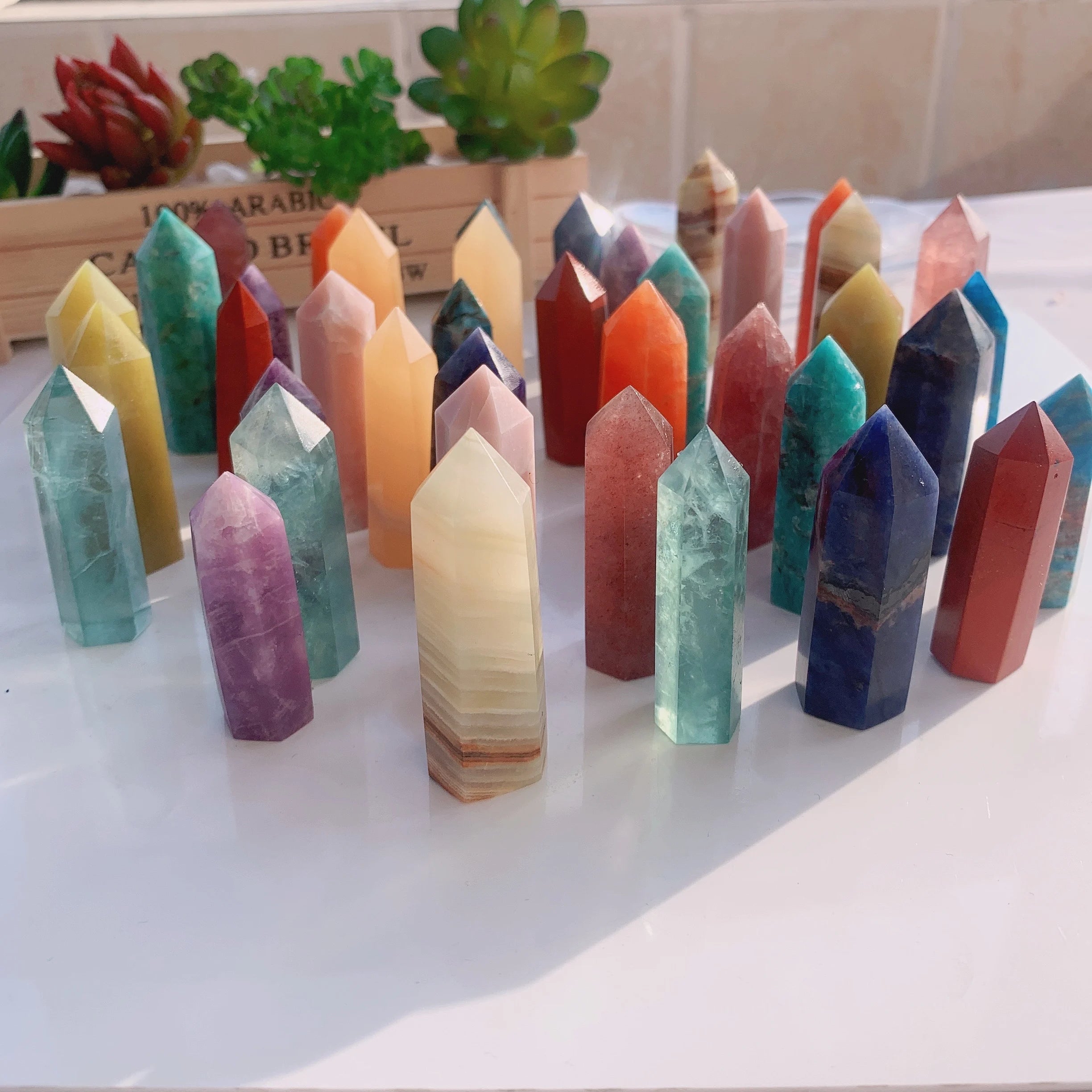 36 colours Crystal Hexagonal Prism Natural Rose Quartz Wand Energy Amethyst Tower Home Furnishing Decoration