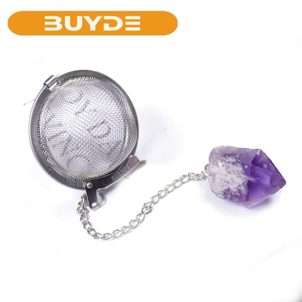 1PC Natural Stone Crystals Healing Stones Tea Filter Stainless Steel Tea Leak Proof Mesh Filter With Chain Eusable Creative