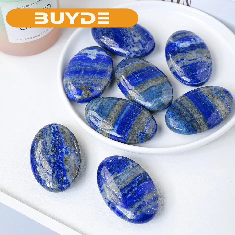 1pc Natural Crystal Lapis Lazuli Palm Stone Reiki Healing Oval Pocket Palm Worry Stone  Yoga Meditation Spiritual Healing Gem