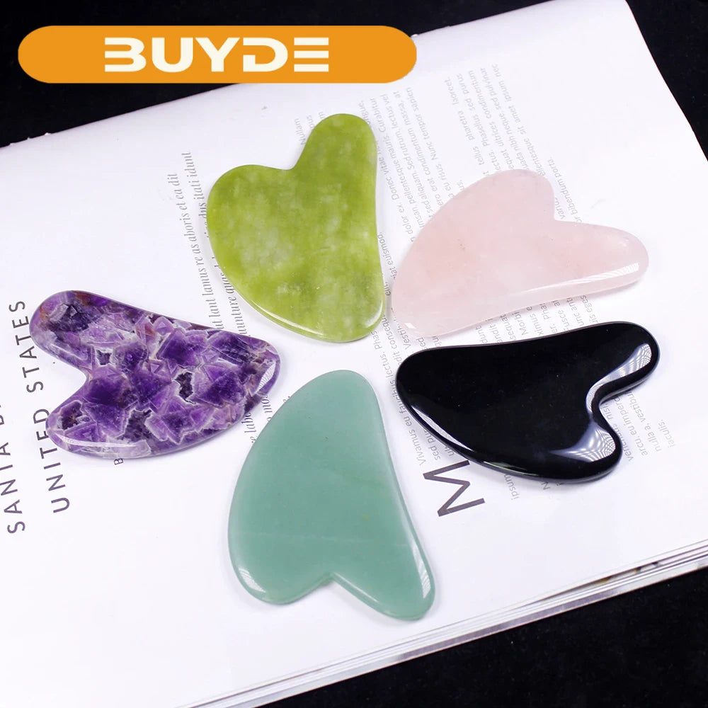 Natural crystal rose Quartz Gua Sha Board Green Jade Stone Body Facial Eye Scraping Plate Acupuncture Massage Relaxation Health