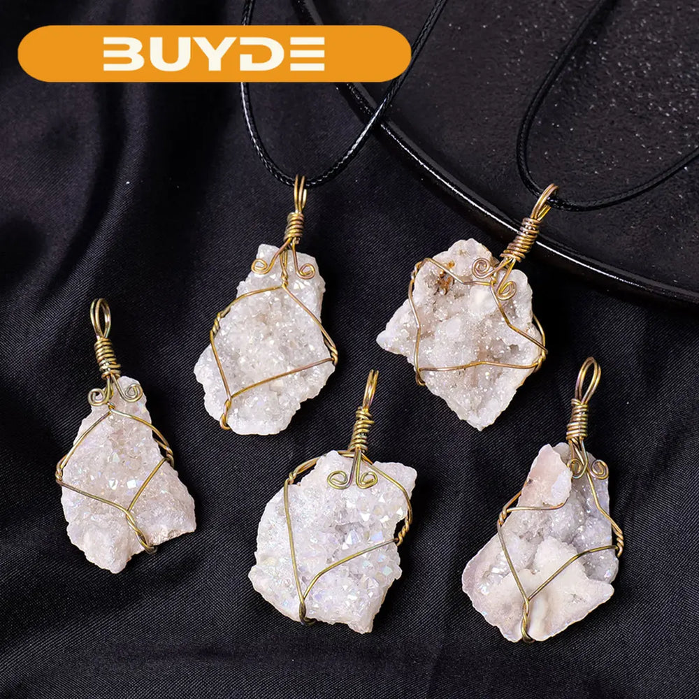 1pc Natural Healing Gemstone Agate Cave Irregular stones Pendant Charm Crystal Necklace Energy Amulet Jewelry Gift