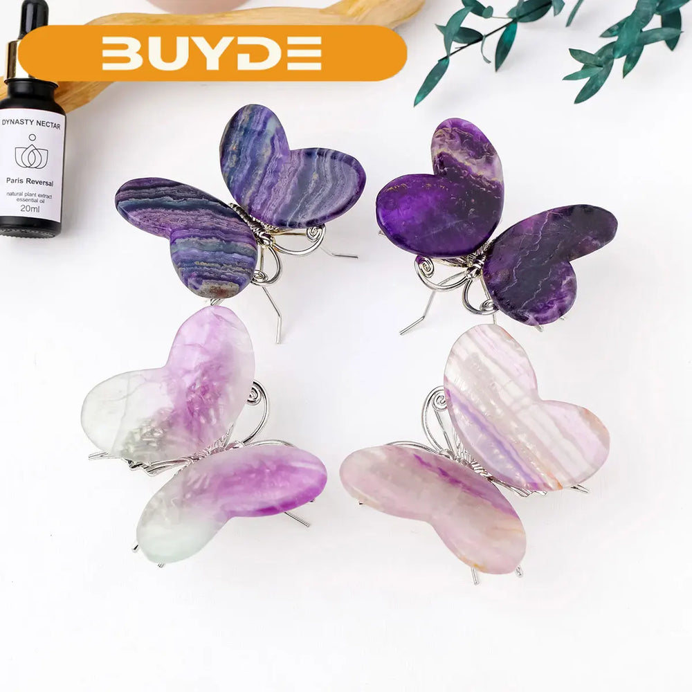 1PC Random color Natural Rainbow Fluorite Butterfly Statue Crystal Stone Carving Gemstone Crafts Home Decoration Gifts