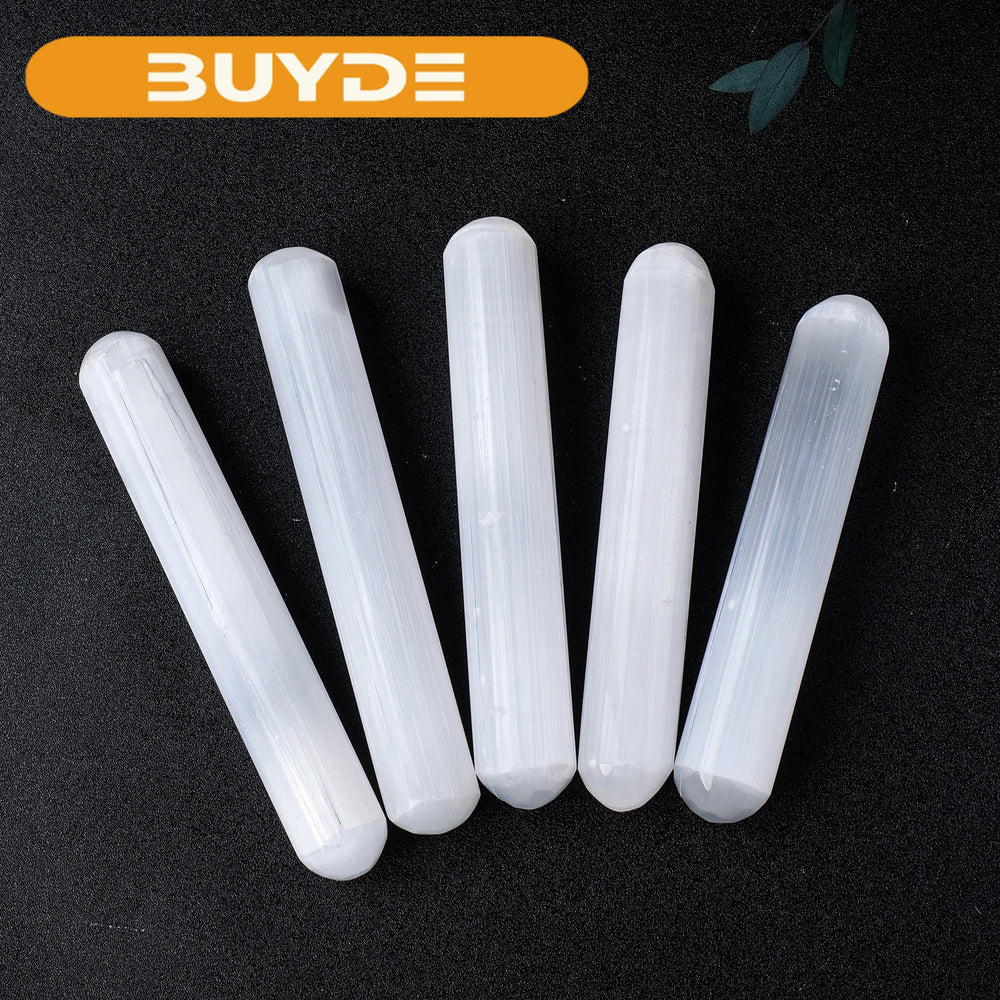 1PC Natural Stones White Selenite Massage Stick Crystal Wand Healing Gypsum Crystal Palm Stone Gifts