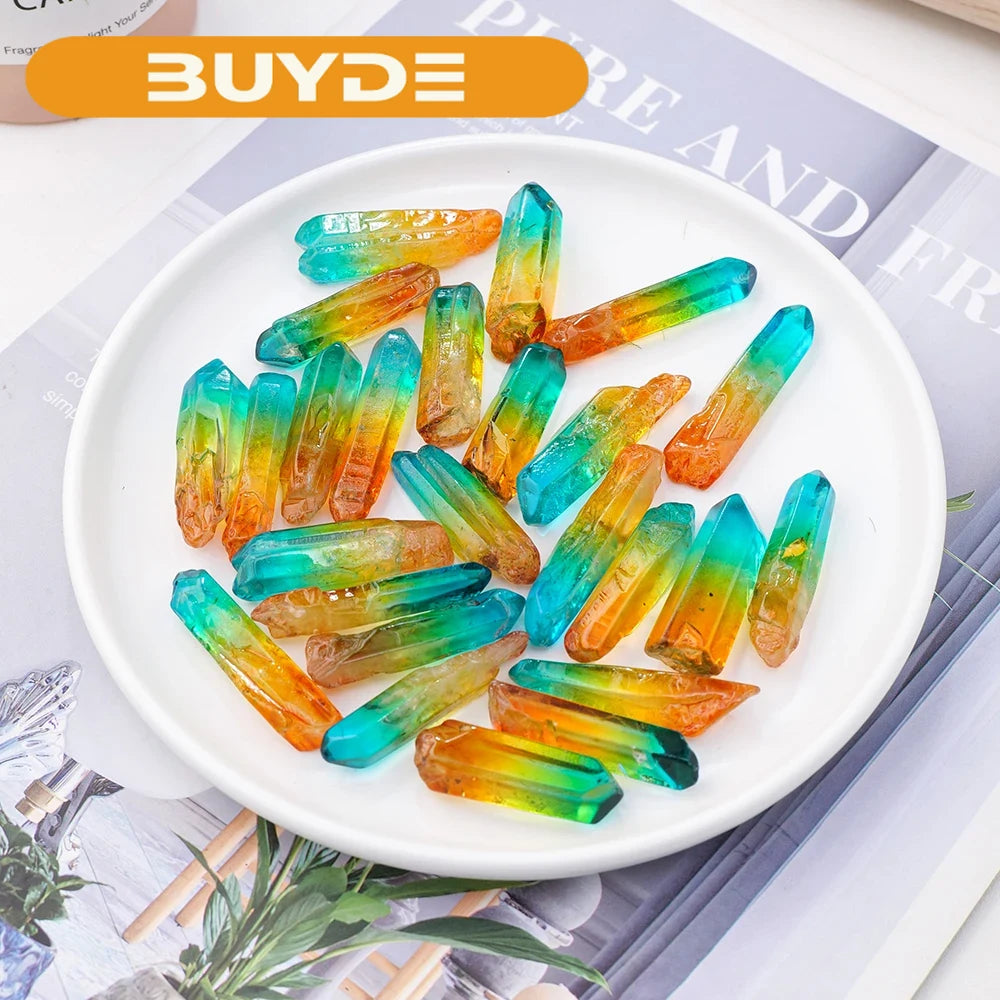 50g /bag Natural Aura Colorful Clear Quartz Singel Point Gravel Specimen Decoration Stones and Minerals