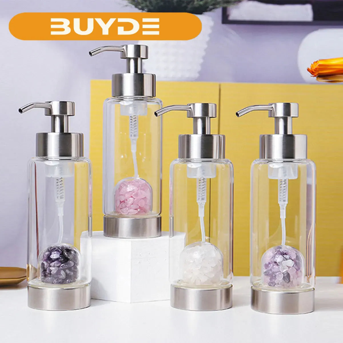 1pc Manual Soap Dispenser Natural Crystal Gravel Stone Chips Hand Sanitizer Bottle Containers Press Empty Bottles